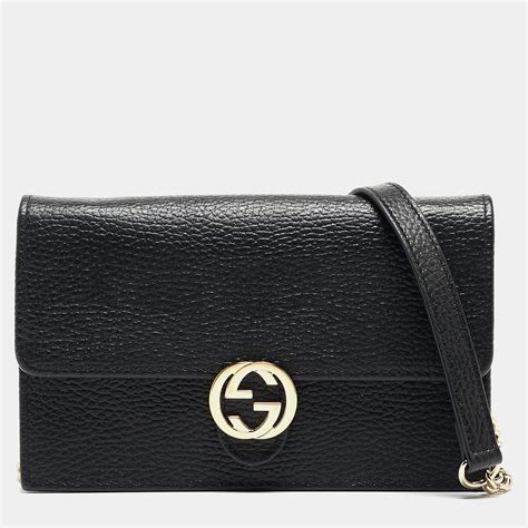 gucci black leather interlocking gg wallet on chain|Gucci guccissima wallet on chain.